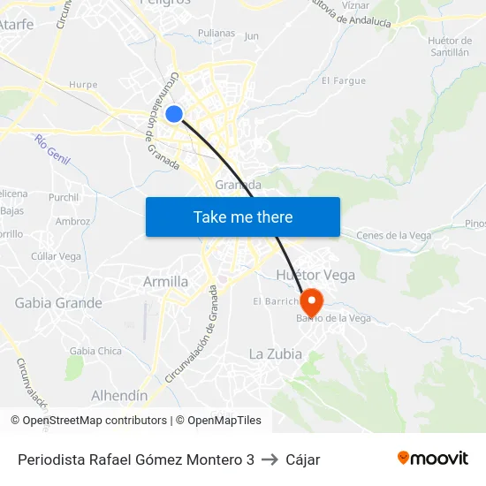 Periodista Rafael Gómez Montero 3 to Cájar map