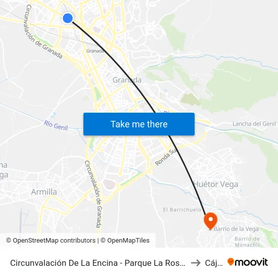 Circunvalación De La Encina - Parque La Rosaleda to Cájar map