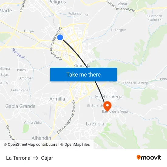 La Terrona to Cájar map