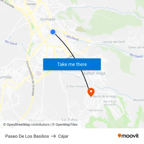 Paseo De Los Basilios to Cájar map