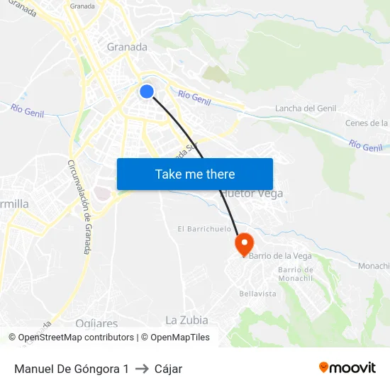 Manuel De Góngora 1 to Cájar map