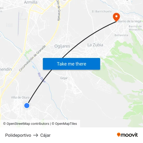 Polideportivo to Cájar map