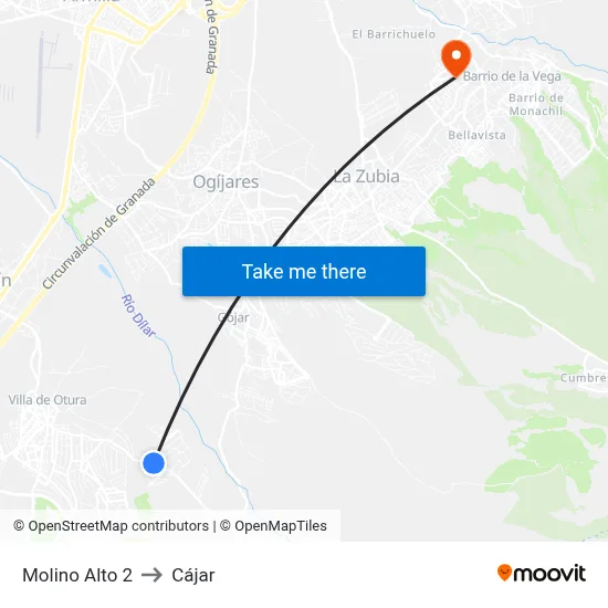 Molino Alto 2 to Cájar map
