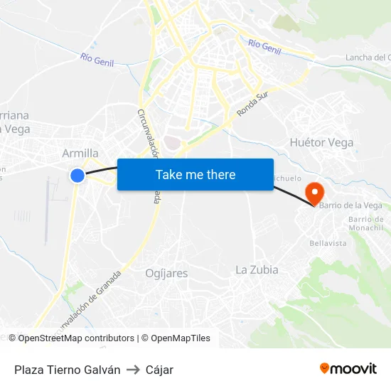 Plaza Tierno Galván to Cájar map