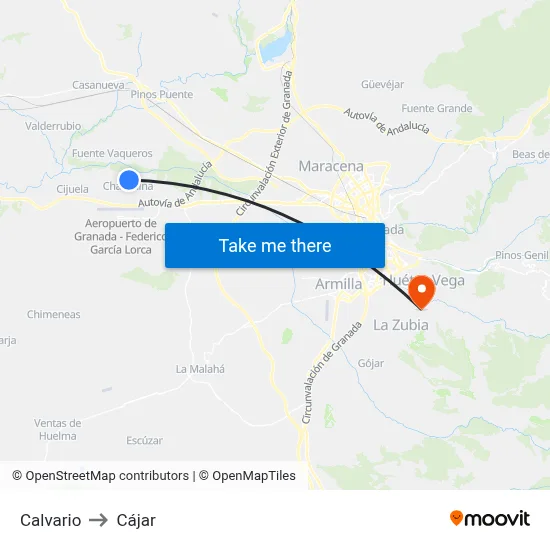 Calvario to Cájar map