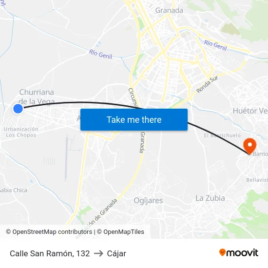 Calle San Ramón, 132 to Cájar map