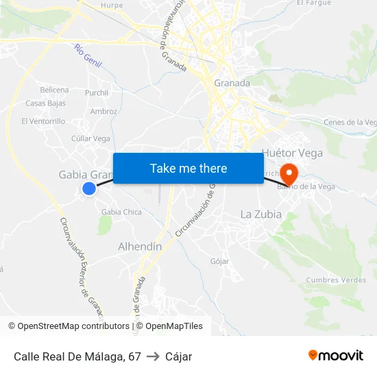 Calle Real De Málaga, 67 to Cájar map