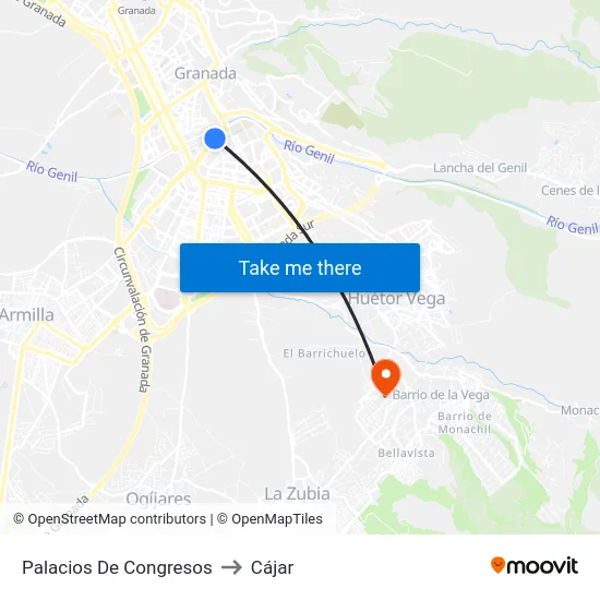 Palacios De Congresos to Cájar map