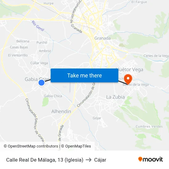 Calle Real De Málaga, 13 (Iglesia) to Cájar map