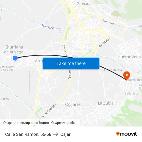 Calle San Ramón, 56-58 to Cájar map