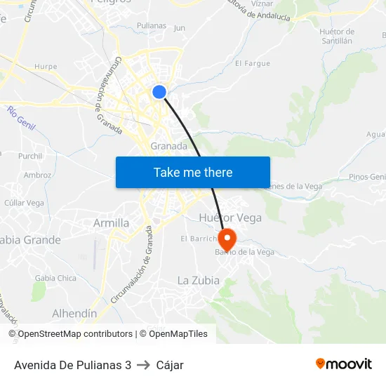 Avenida De Pulianas 3 to Cájar map