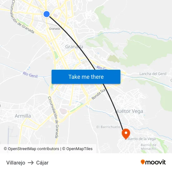 Villarejo to Cájar map