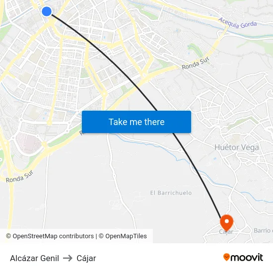 Alcázar Genil to Cájar map
