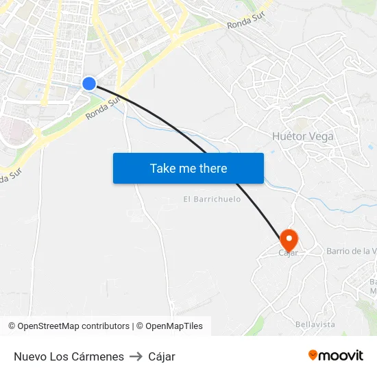Nuevo Los Cármenes to Cájar map