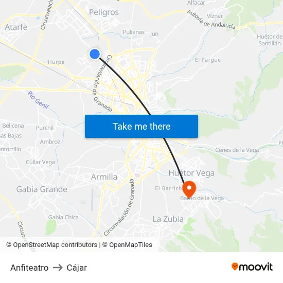 Anfiteatro to Cájar map