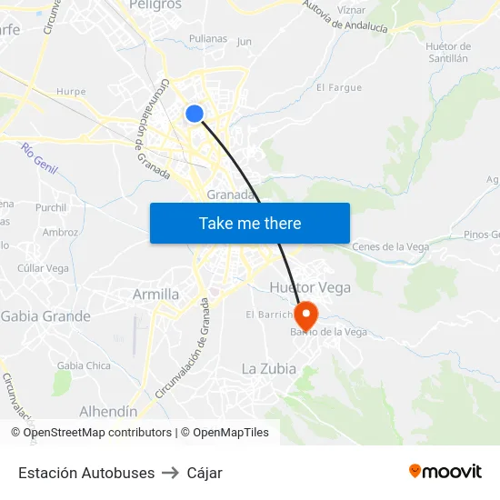 Estación Autobuses to Cájar map