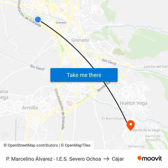 P. Marcelino Álvarez - I.E.S. Severo Ochoa to Cájar map