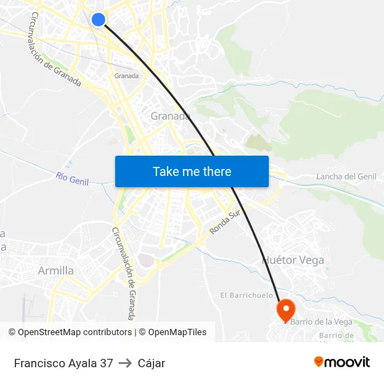Francisco Ayala 37 to Cájar map