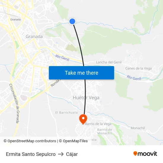 Ermita Santo Sepulcro to Cájar map