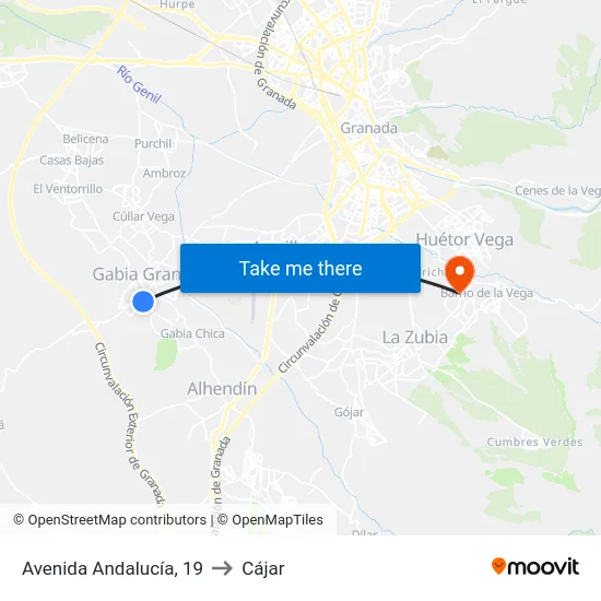 Avenida Andalucía, 19 to Cájar map