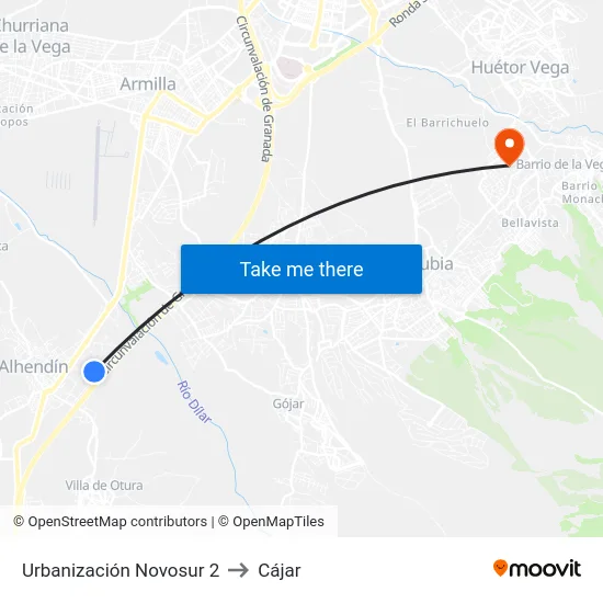 Urbanización Novosur 2 to Cájar map