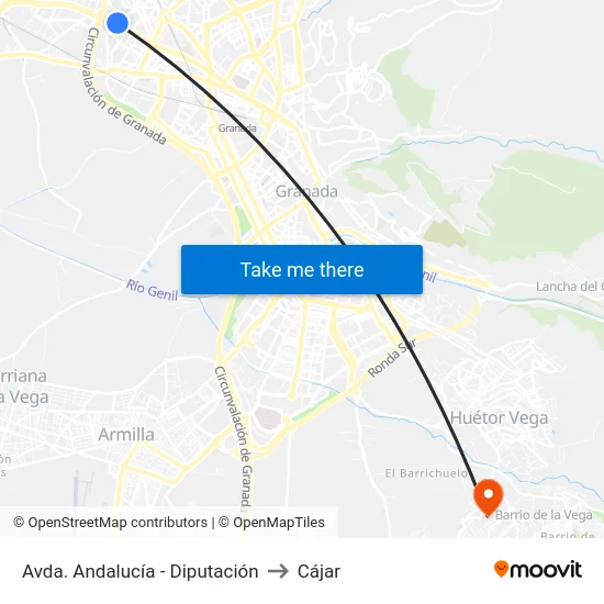 Avda. Andalucía - Diputación to Cájar map
