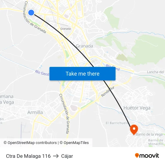 Ctra De Malaga 116 to Cájar map