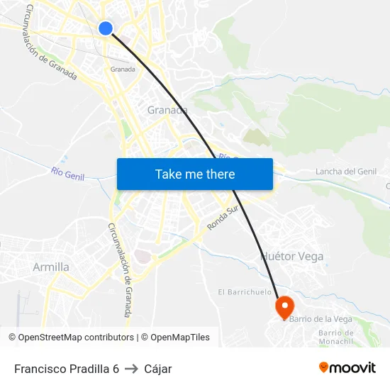 Francisco Pradilla 6 to Cájar map