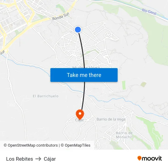 Los Rebites to Cájar map