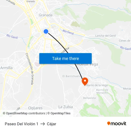 Paseo Del Violón 1 to Cájar map