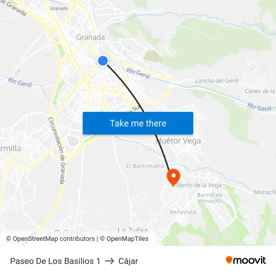 Paseo De Los Basilios 1 to Cájar map