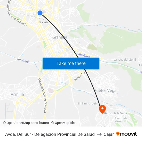 Avda. Del Sur - Delegación Provincial De Salud to Cájar map