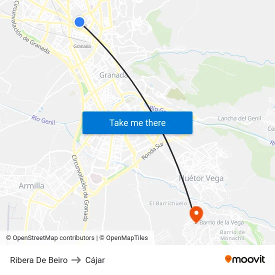 Ribera De Beiro to Cájar map