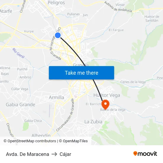 Avda. De Maracena to Cájar map
