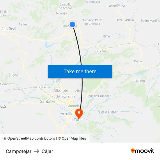 Campotéjar to Cájar map