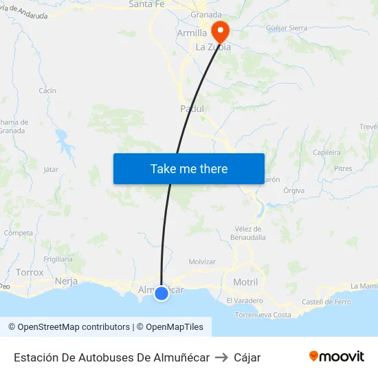 Estación De Autobuses De Almuñécar to Cájar map