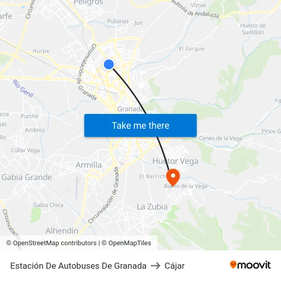 Estación De Autobuses De Granada to Cájar map