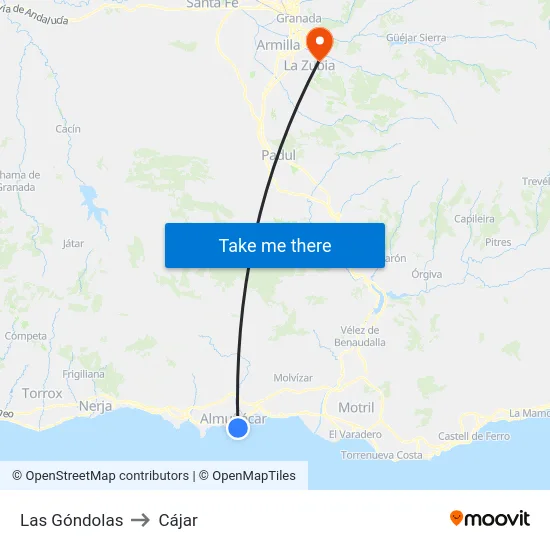 Las Góndolas to Cájar map