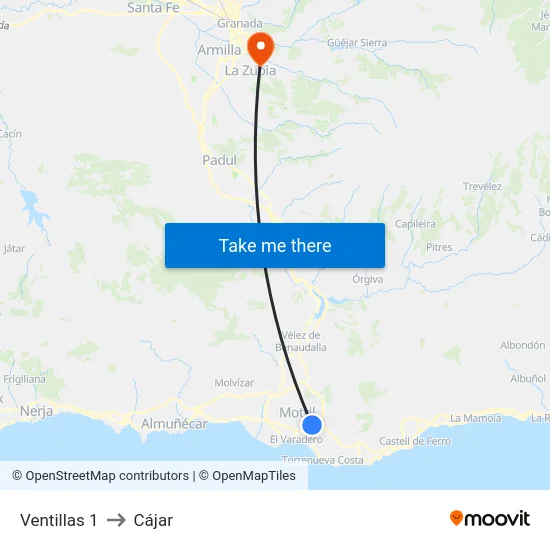 Ventillas 1 to Cájar map