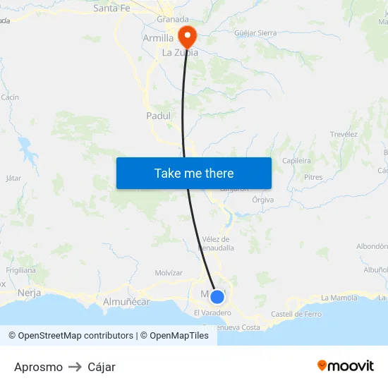 Aprosmo to Cájar map