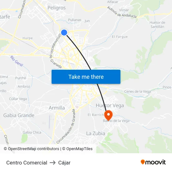 Centro Comercial to Cájar map