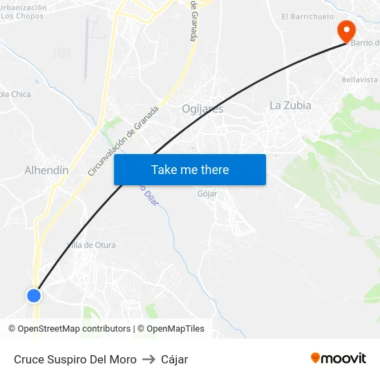 Cruce Suspiro Del Moro to Cájar map