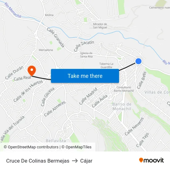 Cruce De Colinas Bermejas to Cájar map