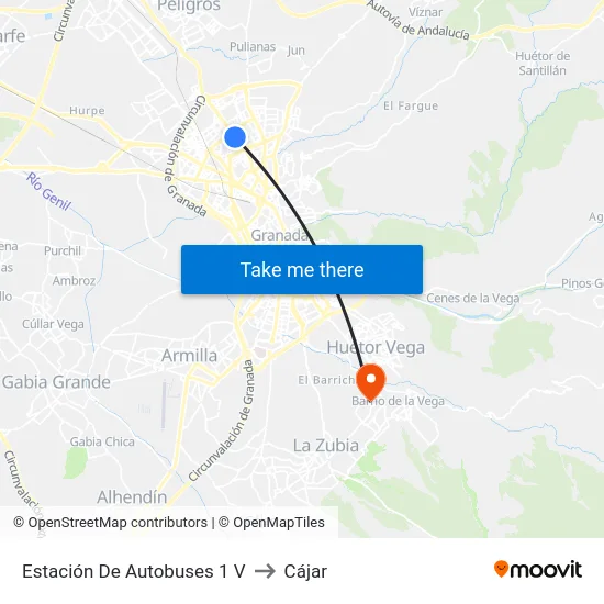 Estación De Autobuses 1 V to Cájar map
