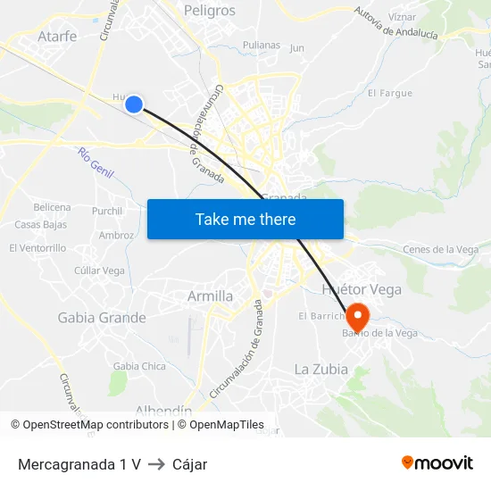 Mercagranada 1 V to Cájar map