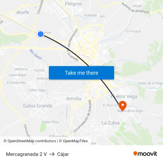 Mercagranada 2 V to Cájar map