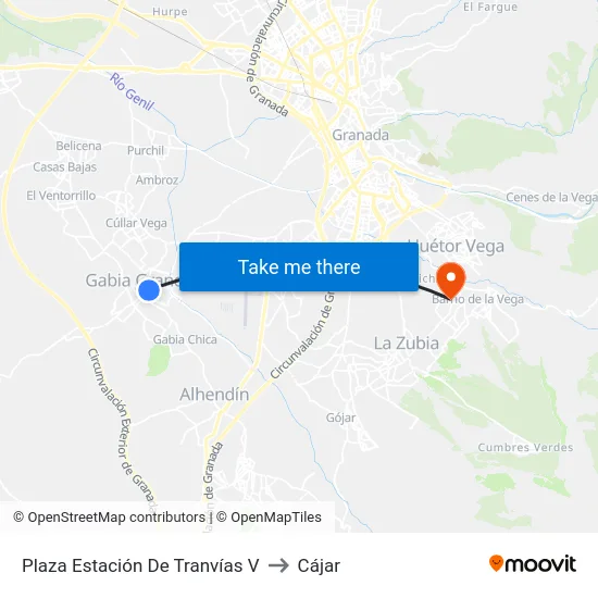 Plaza Estación De Tranvías V to Cájar map
