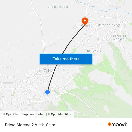 Prieto Moreno 2 V to Cájar map