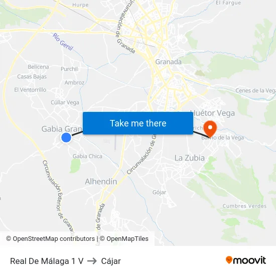 Real De Málaga 1 V to Cájar map