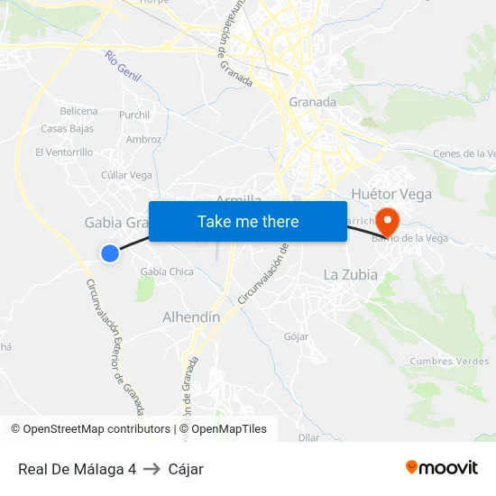 Real De Málaga 4 to Cájar map